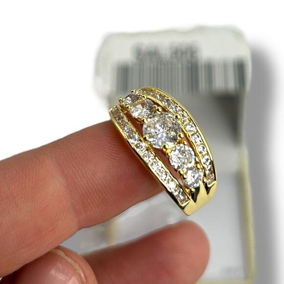 NEW Charter Club Ring Size 9 Cubic Zirconia Gold Plated Crystal Multi Banded - Picture 1 of 12